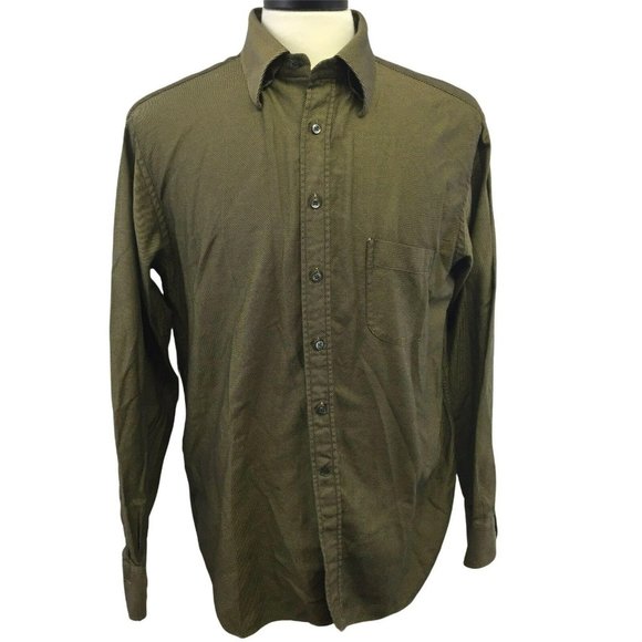 INGRAM Mens Casual Button Shirt L Italian L/S Brown Black Stripe Pocket Large - Picture 1 of 12